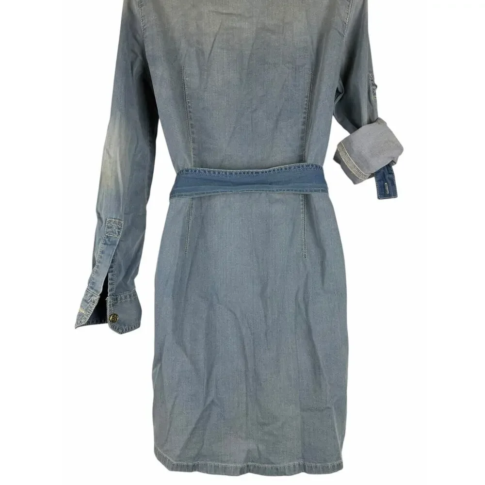 Tory Burch Brigette Belted Tie Denim Shirt Dress Light Wash Size 2